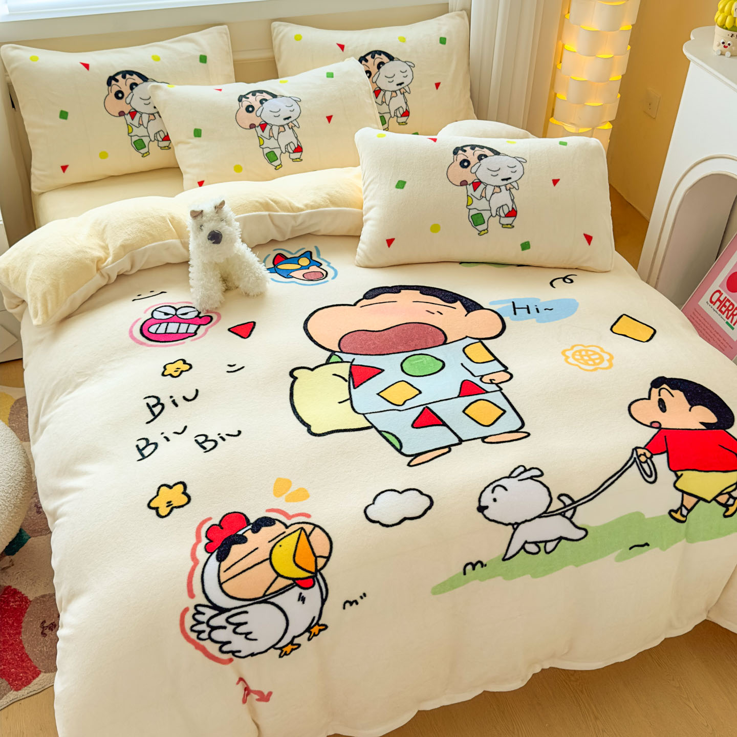 蜡笔小新冬季牛奶绒床上四件套