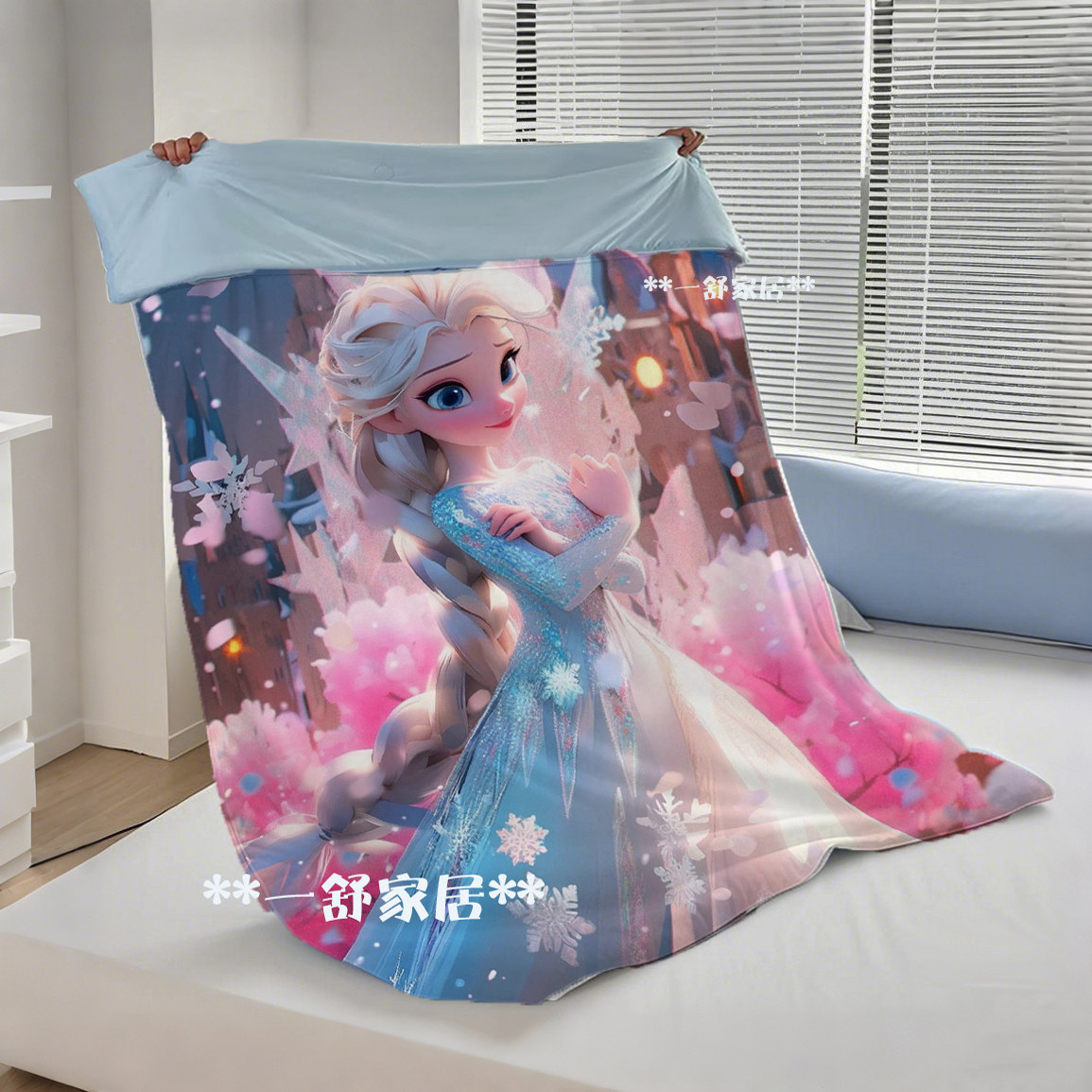 冰雪奇缘纯棉夏凉被爱莎公主女孩粉色薄被子空调被午睡小被粉色女