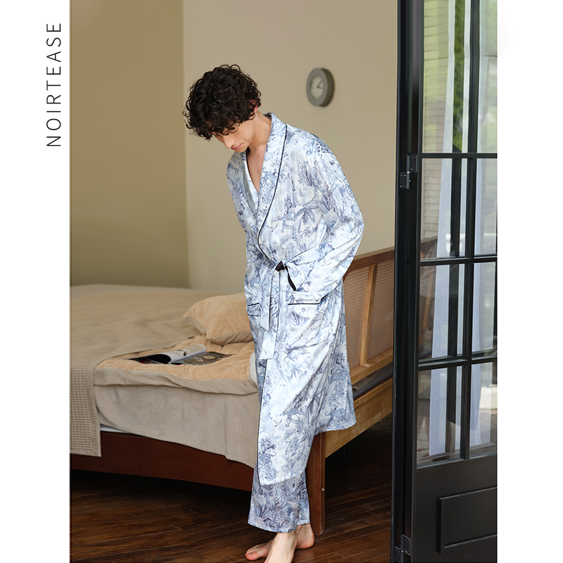 春秋丝质薄款睡袍男士