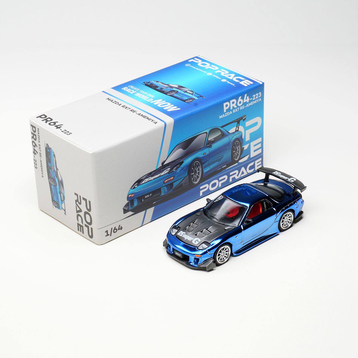 现货 POPRACE 1:64 马自达 Mazda RX7 羽宫 电镀蓝 宽体 合金车模