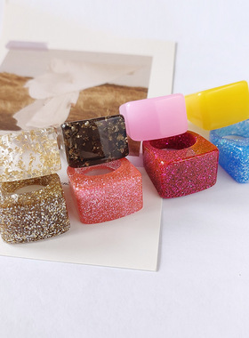 纯净版夏季新亚克力醋酸树脂大款方形戒指多色透明戒圈东大门外贸