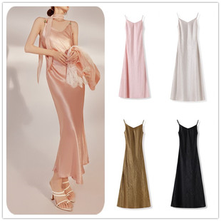 法式 宫廷贵族高级感气质高腰醋酸吊带连衣裙轻奢公主风长裙M4081B