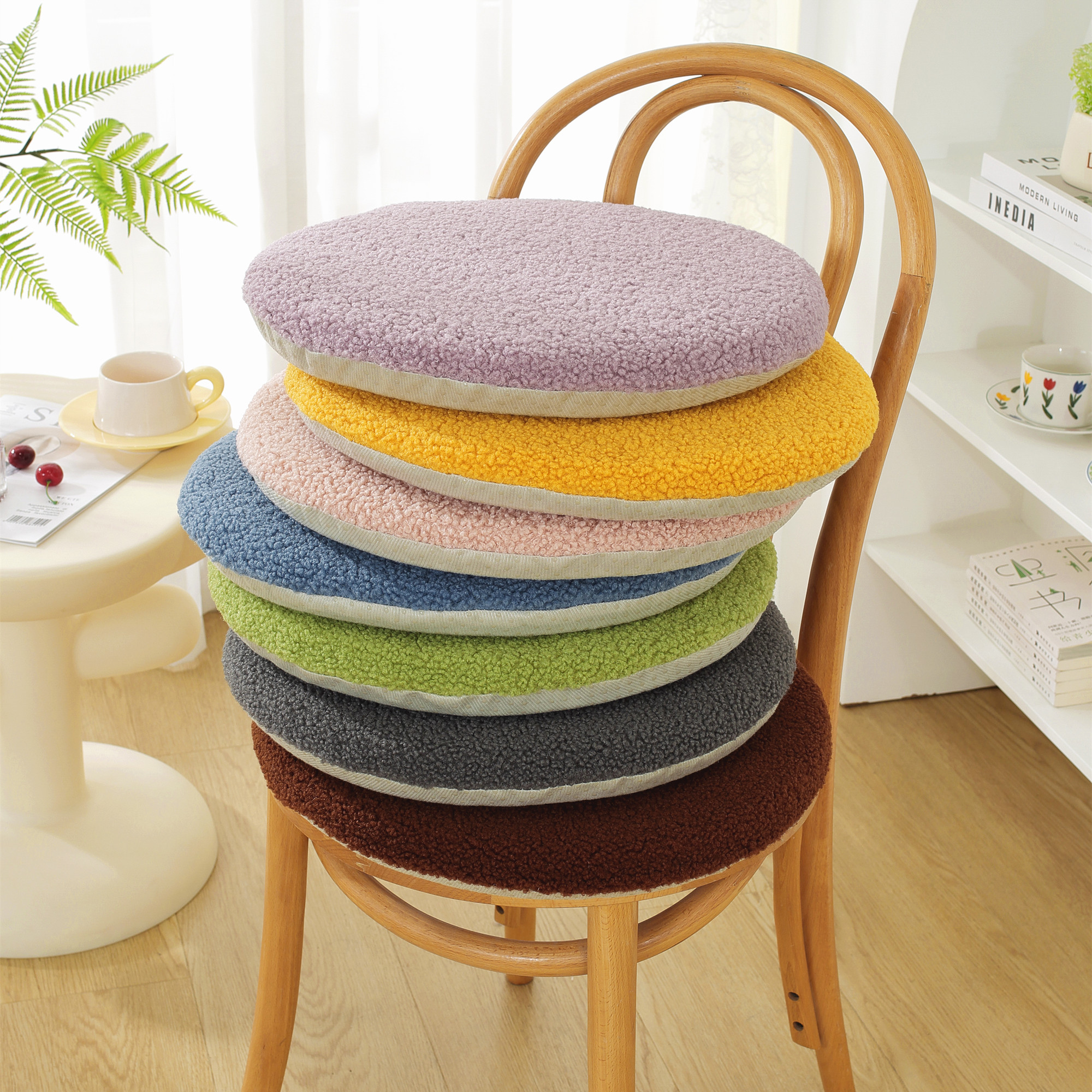 羊羔绒圆形加厚毛绒餐椅凳子