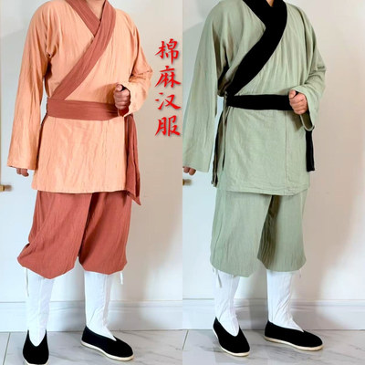 中式棉麻斜襟交领右衽汉服汉元素茶服复古短打古装平民汉服