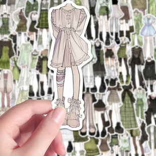 228张OC服设素材贴纸创意二次元少女简约风穿搭设计参考手账贴画