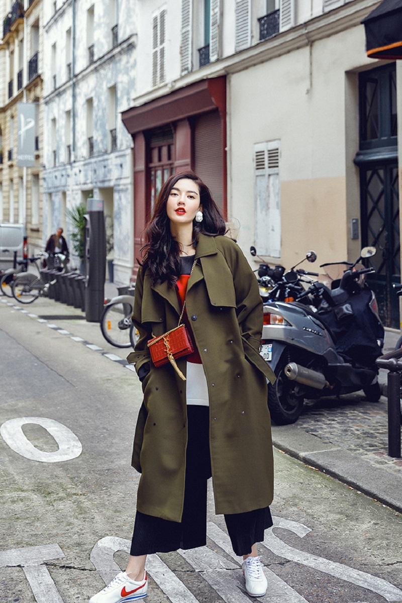 西装领中长款英伦风双排扣风衣