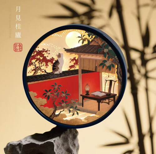 西岱岛 中秋新中式设计雕花纸灯布包月饼礼盒 月见桂庐