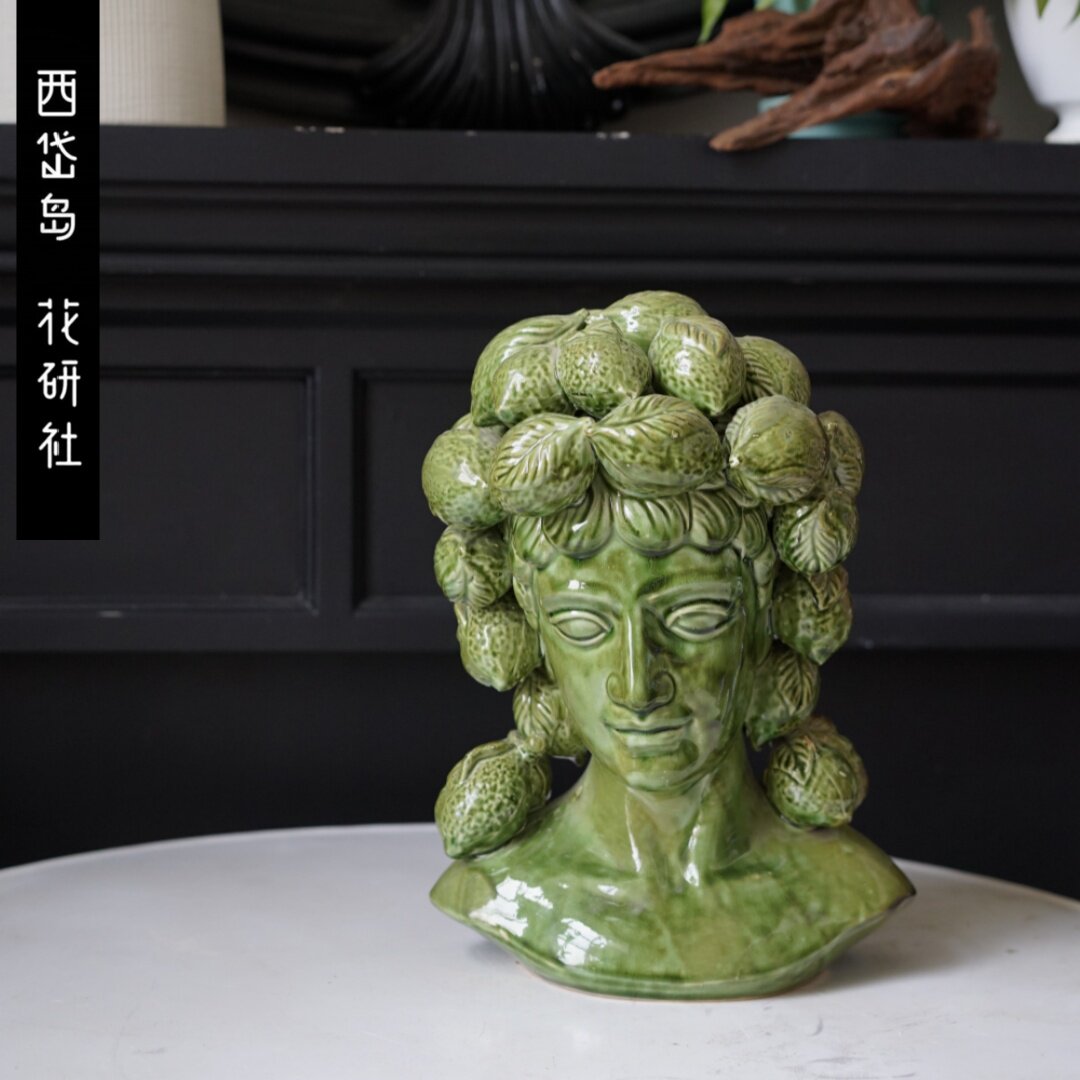 西岱岛出口陶瓷原单柠檬女士绿色釉面人头家居摆件装饰精品重工