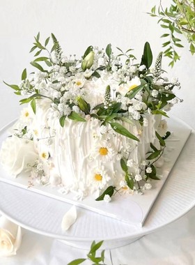 西岱岛 | 北京网红生日蛋糕白色流苏戚风加高甜品鲜花蛋糕QF010