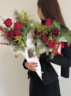 西岱岛北京同城鲜花速递红玫瑰新款生日花束表白 圣诞混搭花束