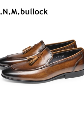 A199-3 手工复古皮鞋男真皮休闲商务正装牛皮通勤一脚蹬乐福皮鞋