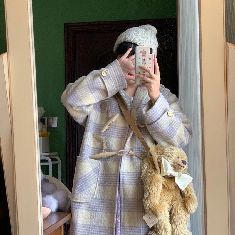 蛋包饭餐厅_羊角扣条纹毛呢外套女冬季日系小个子中长款呢子大衣,女装/女士精品,毛呢外套,淘宝优惠券,粉丝福利购,淘宝优惠卷