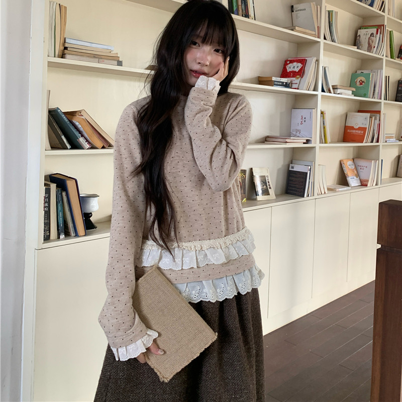 蛋包饭餐厅2025冬季新款 奶茶咖蕾丝花边打底衫内搭 10.20 20:00