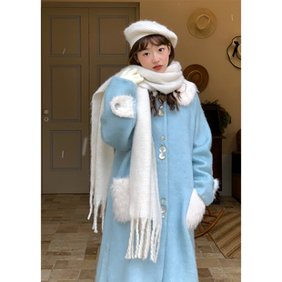 蛋包饭餐厅【First love】毛绒软糯呢子大衣女冬季过膝中长款外套