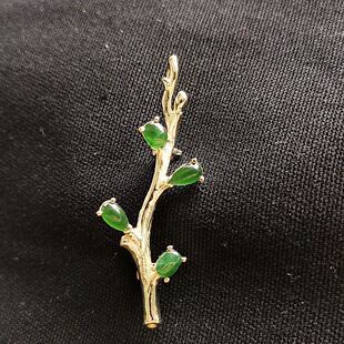 绿树枝芽简约挂件蛋面翡翠胸针吊坠两用天然A货项链银镀金镶嵌