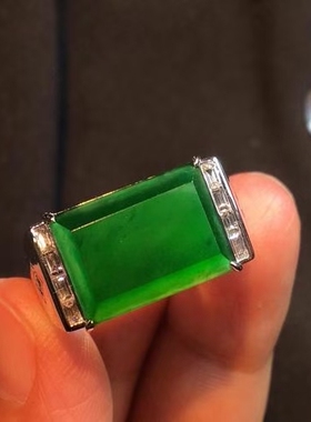 满绿马鞍经典复古中式男戒指9K金伴钻镶天然A货翡翠父亲节礼物配