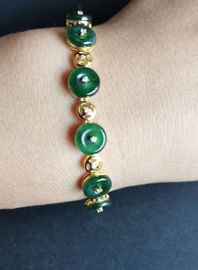 高冰种满绿金钻石镶嵌配证书手链