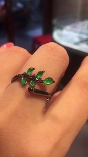 新中风竹树枝戒指9k黄金镶嵌镀黑金不掉色不过敏原创设计指环女生