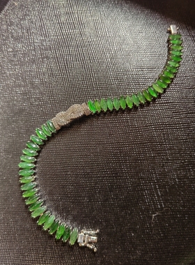 冰种马眼翡翠镶嵌手链款送长辈礼物精工925银镶嵌莫桑钻实物拍摄