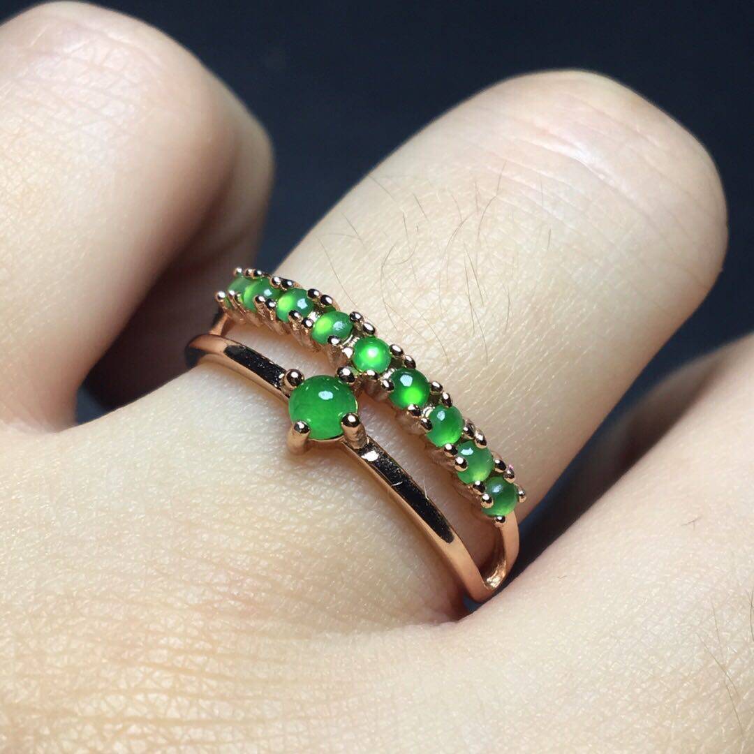 特价新品9k黄金镶天然翡翠阳绿戒指女生小清新指环国风文创礼饰品