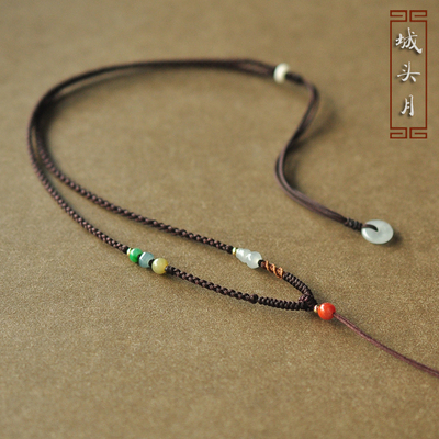 城头月2mm手工编织天然A货翡翠三彩葫芦细款玉石项链挂绳SS193