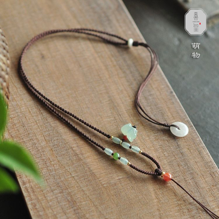 萌物冰种翡翠生肖小猪黄金毛衣链