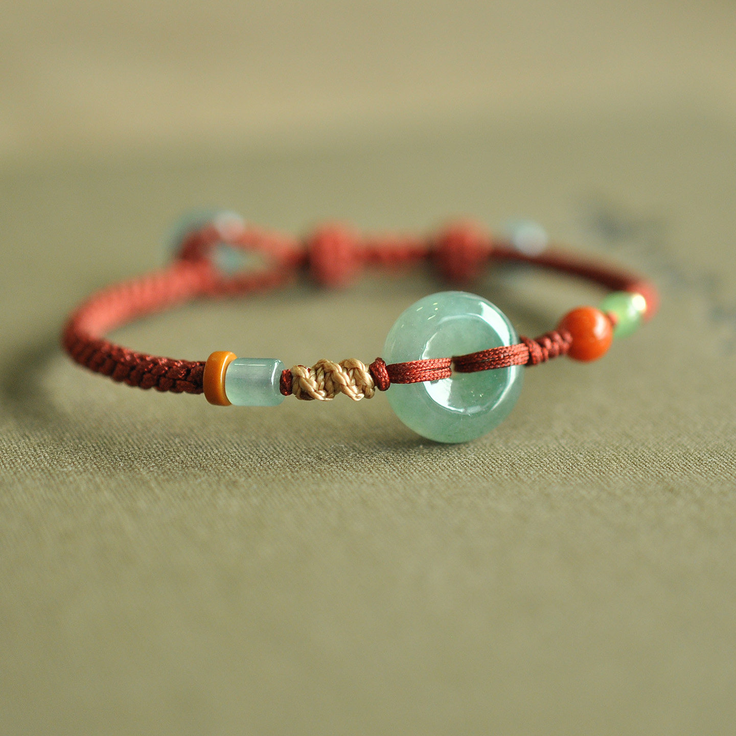 浅喜冰糯种缅甸A货翡翠平安扣男女考试考研保平安运红手绳AB163