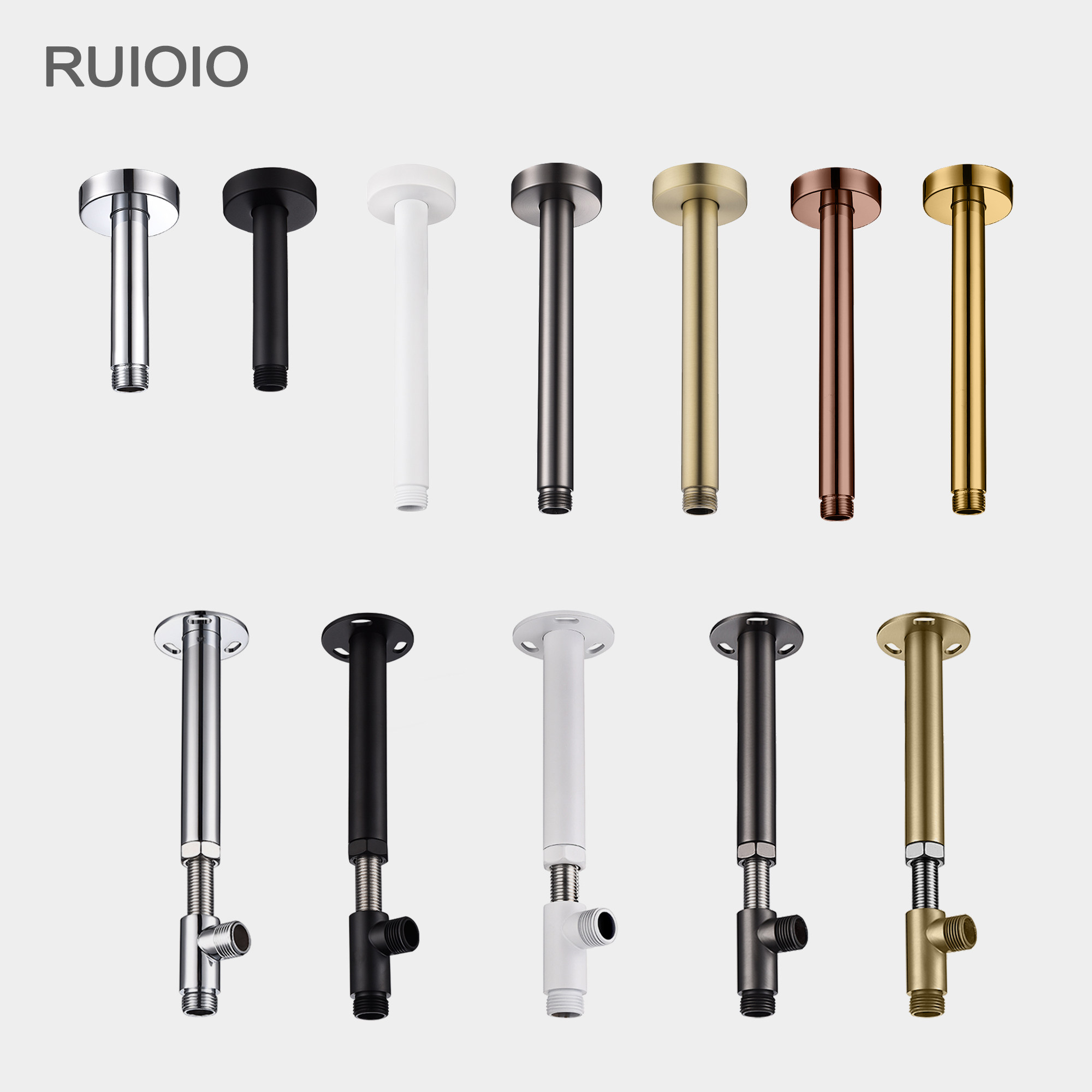 全铜暗装入墙式花洒配件连接杆伸缩杆淋浴管顶喷圆形吊顶杆枪灰色