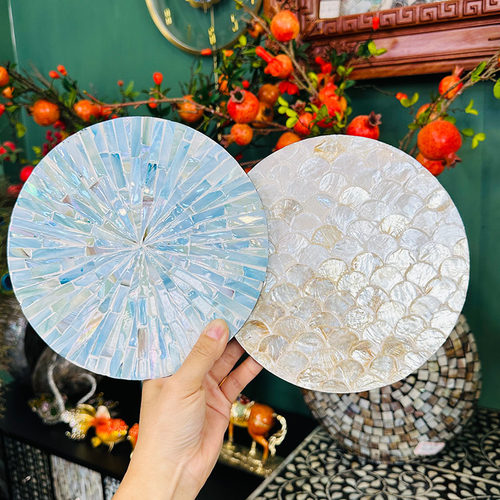 （买一送一）新款贝壳圆形隔热垫餐桌垫高级感轻奢杯垫直径19cm