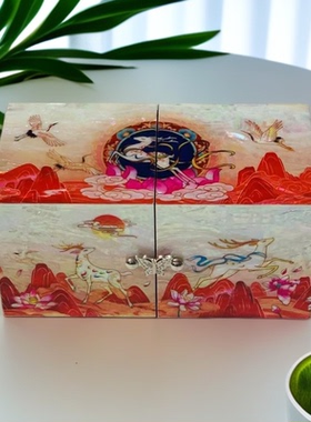 【七彩九色鹿】对开螺钿漆器首饰盒高档收纳盒长19宽9.5高9.5cm