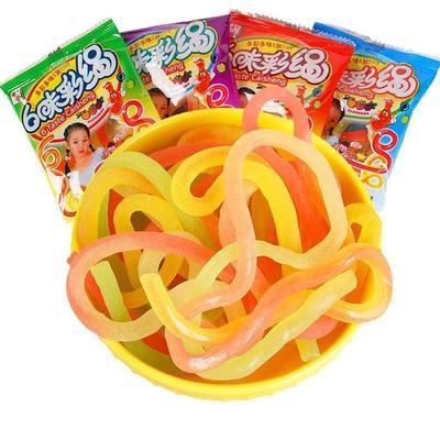 6味彩绳糖果味软糖13g/袋水果橡皮糖多五彩糖怀旧零食本合绳子糖