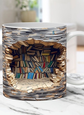 跨境新款陶瓷3D Bookshelf Mug马克杯 创意空间设计多用马克杯