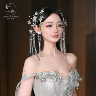 新娘婚纱头饰2025新款高级闪钻花瓣气质流苏发夹结婚礼服百搭发饰