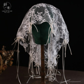 原创复古蕾丝蝴蝶结丝带小头纱新娘样片法式 跟妆造型拍照旅拍配饰