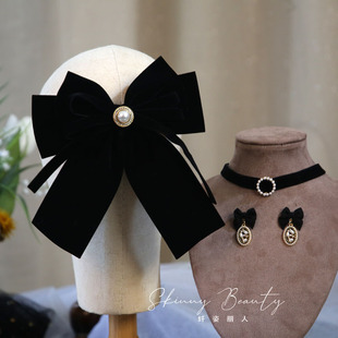 复古黑色气质丝绒大蝴蝶结发夹新娘头饰结婚纱礼服配饰后脑勺发卡