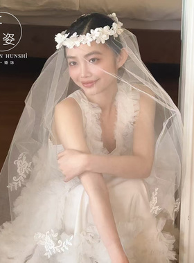 法式氛围感森系花环头纱