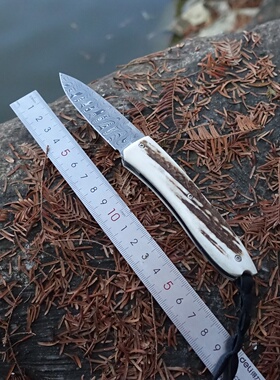 意大利原装进口正品 钢狮大马士革花纹钢鹿角羊角柄折叠口袋 小刀