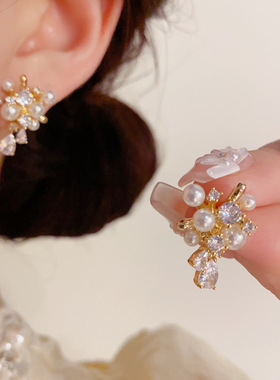 s925银针小众轻奢时尚设计感镶钻