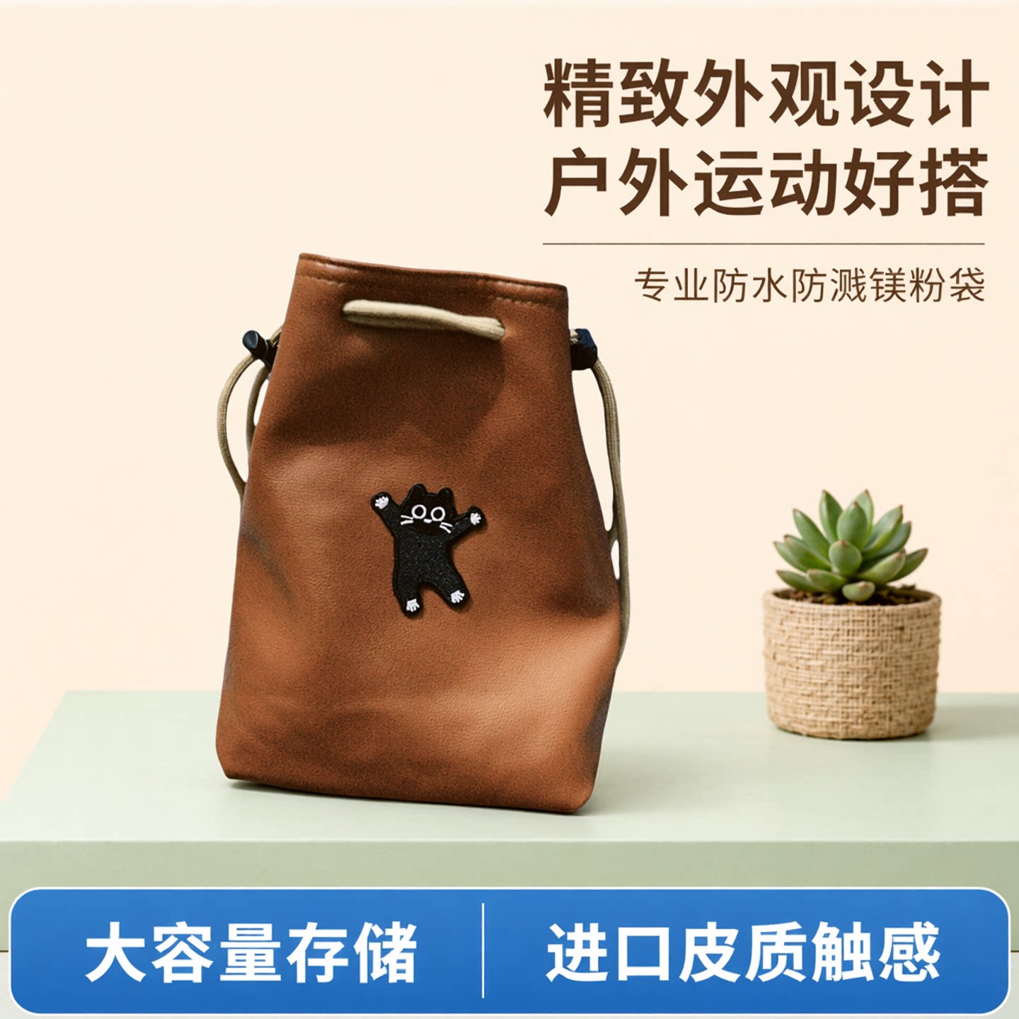 进口奶油皮质感抱石专用镁粉袋图片