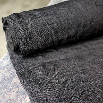 手工土布夏粗布纯苎麻透光窗帘子桌布染薯莨黄灰棕宽m