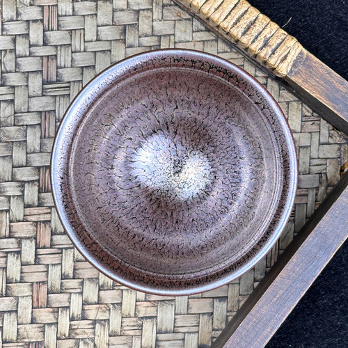 金色百花建盏束口主人杯家用茶盏