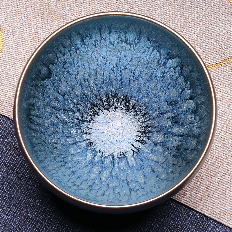 百花建盏无足钵油滴鹧鸪手工铁胎品茗高档大号功夫茶杯带精美礼盒