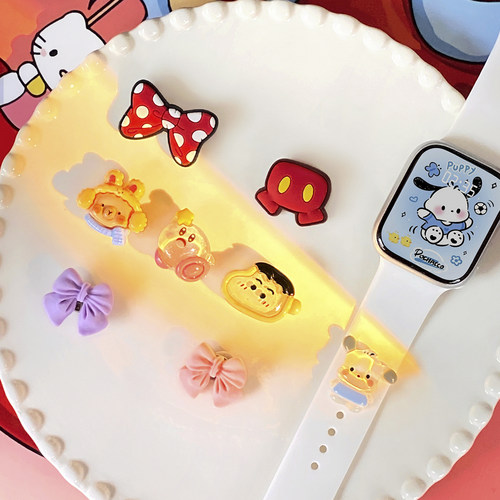 适用苹果iwatch表带装饰扣苹果硅胶表带可爱卡通表扣钉装饰配件