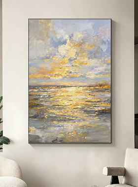 可班纯手绘油画金海聚财玄关挂画