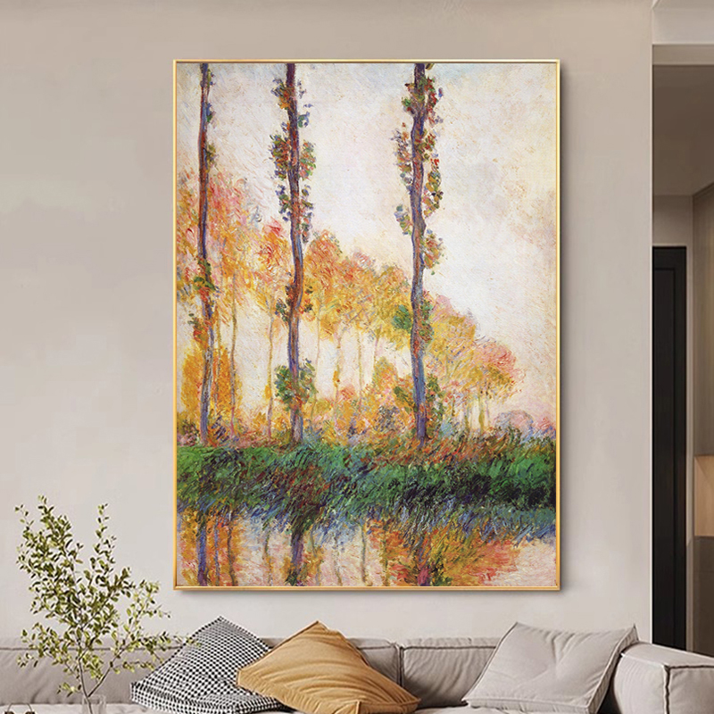 手绘油画莫奈白杨树秋天印象画手工玄关装饰画客厅卧室挂画大芬村图片