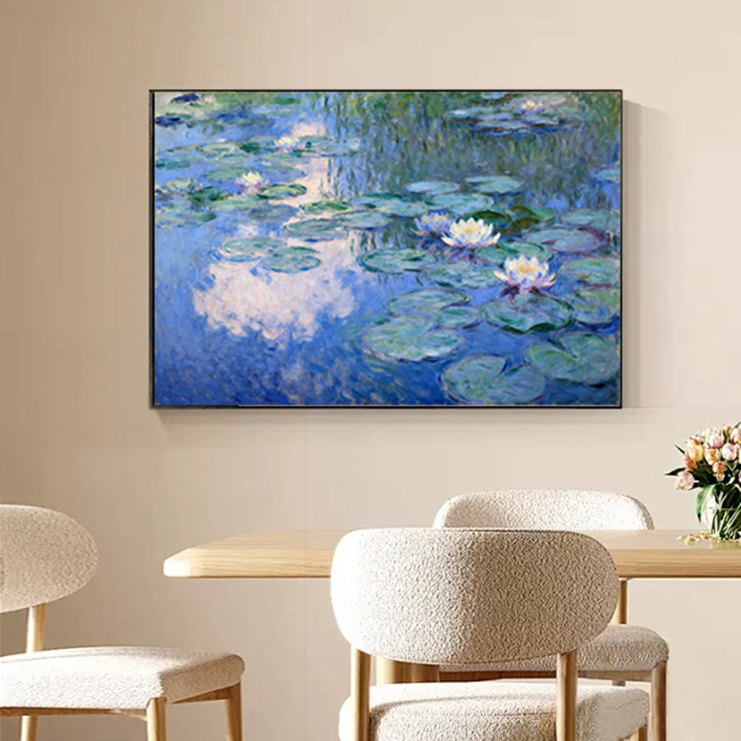 可班手绘油画莫奈睡莲玄关装饰画