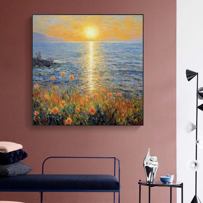 白鹿纯手绘油画日出大芬村印象画