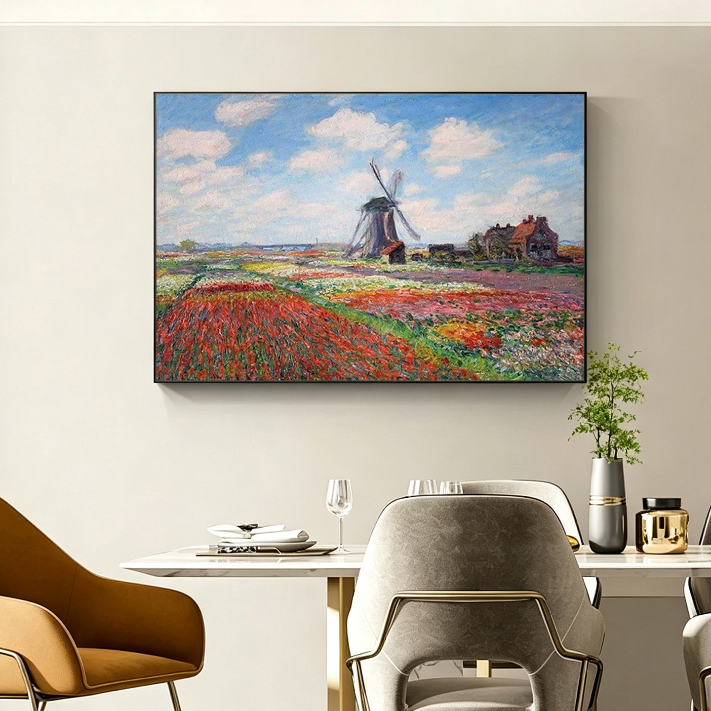 可班手绘油画莫奈荷兰风车装饰画
