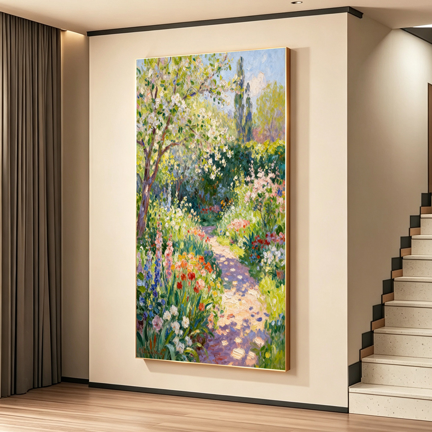 纯手绘油画花园小径客厅装饰画