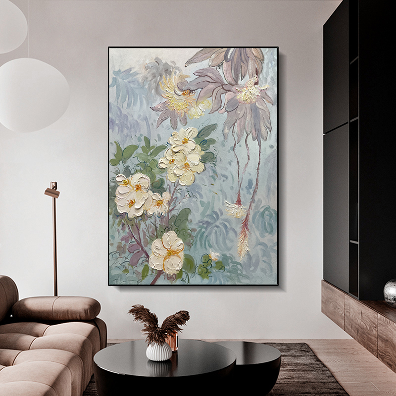 手绘油画植物花卉印象画现代玄关装饰画客厅书房背景画大芬村挂画图片